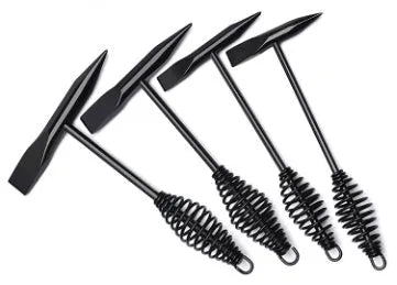 Welding slag hammer with high carbon steel head and spring handle for rust removal.