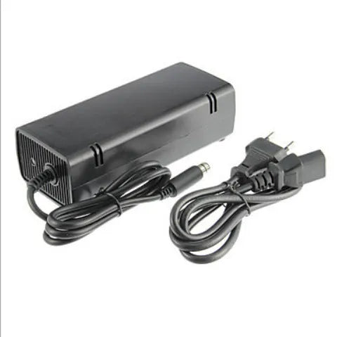 Black Microsoft XBOX360E AC power adapter unit with cable for 220V mains.