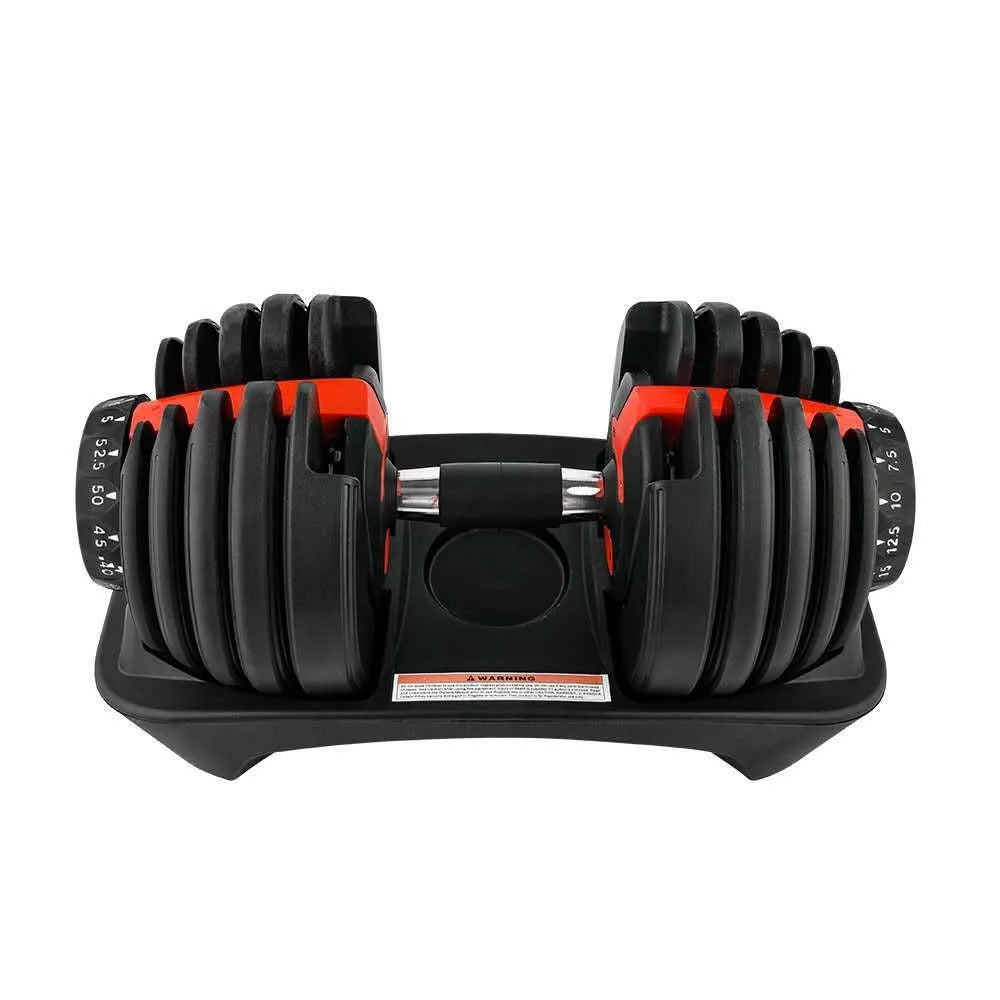 Adjustable 15 gear dumbbell with steel plate and plastic construction for men's fitness