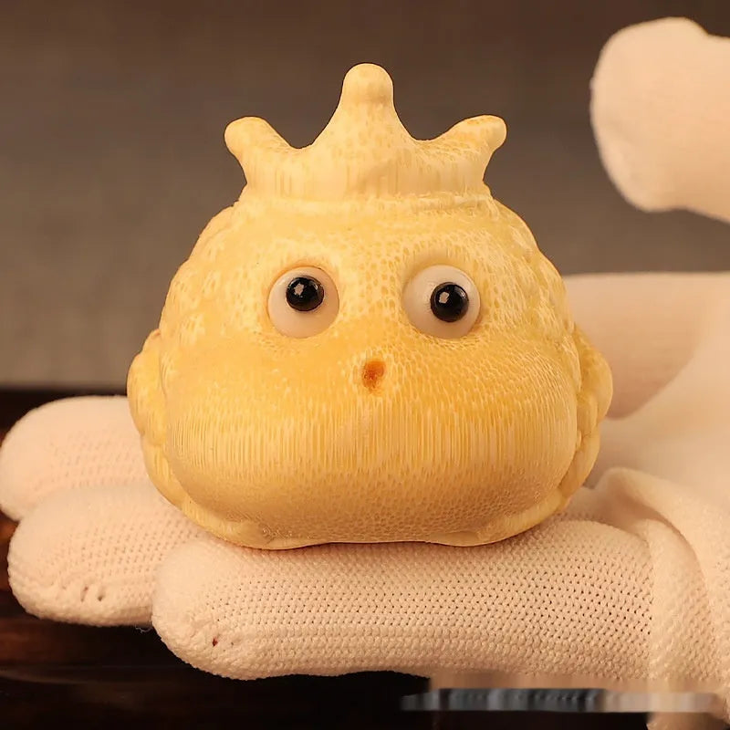 Solid bamboo carving of Crown Princess toad ornament with 5.0 live eye design