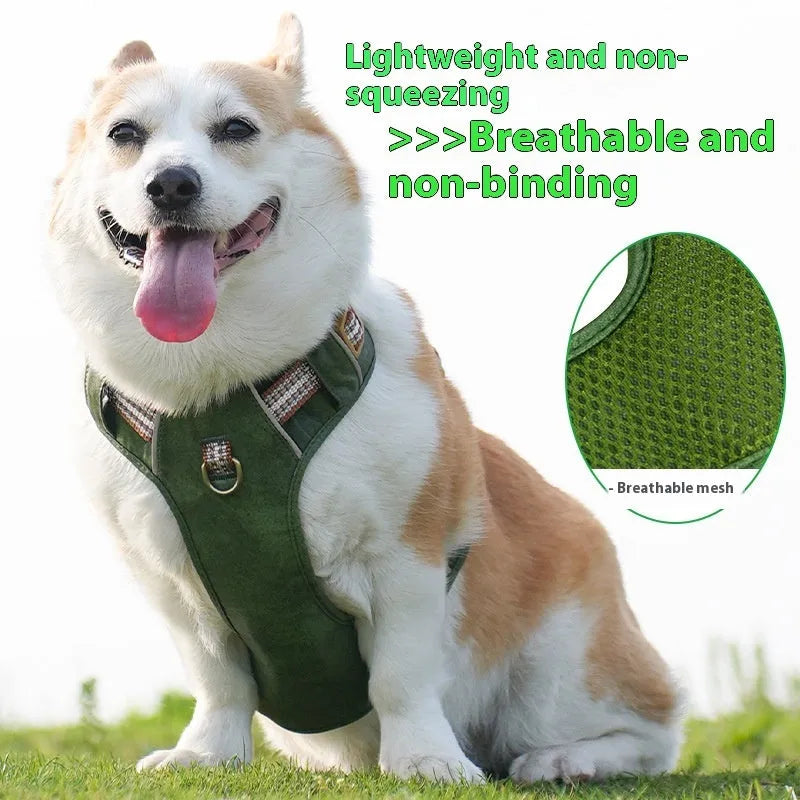 Brown leather explosion-proof reflective pet harness for dogs with chest strap design