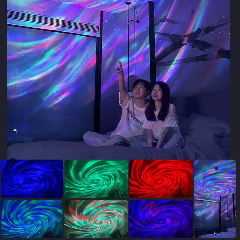 Swirl moon full star laser atmosphere lamp with white light and remote control, ABS shade, compact 93x85x74mm size