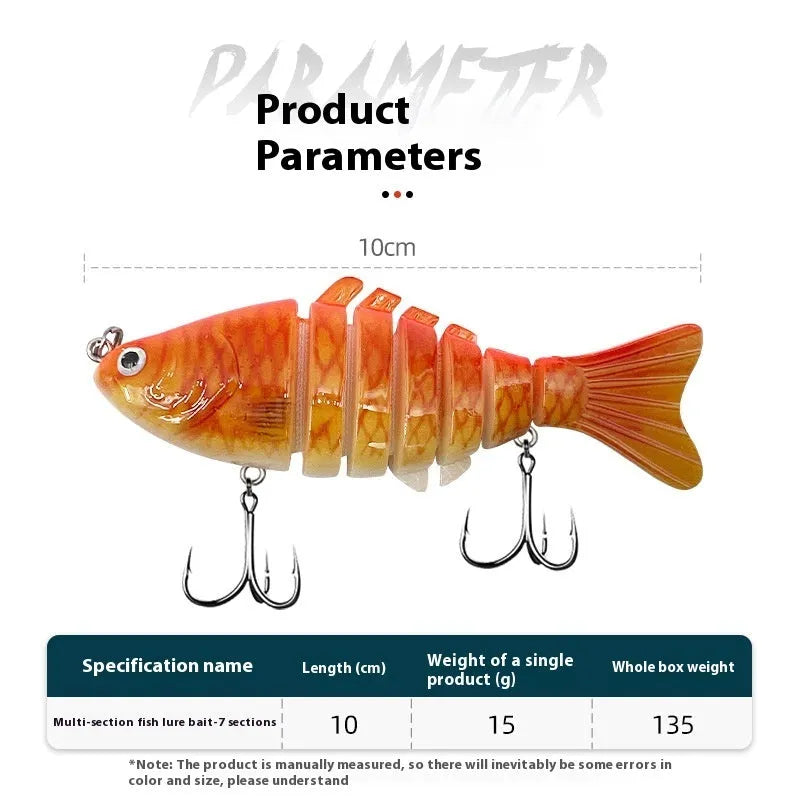 Multi-section tossing submerged simulation fishing bait set 5 pieces in box metal plastic construction