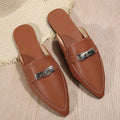 Light brown women's pointed toe slip-on shoes with low heel and rubber sole