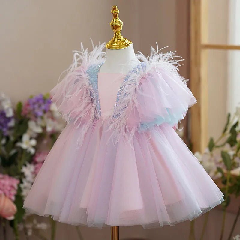 Girls' high-end princess dress in pink and blue for flower girls, polyester fibre, 80-160cm