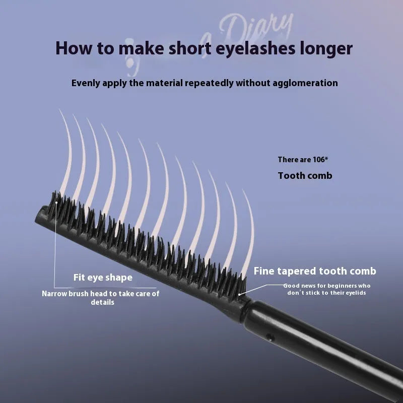 Long curling mascara with curved brush applicator in black and brown colour options