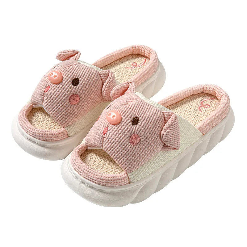 Open toe linen flip flop slippers for couples in four colours with PVC soles