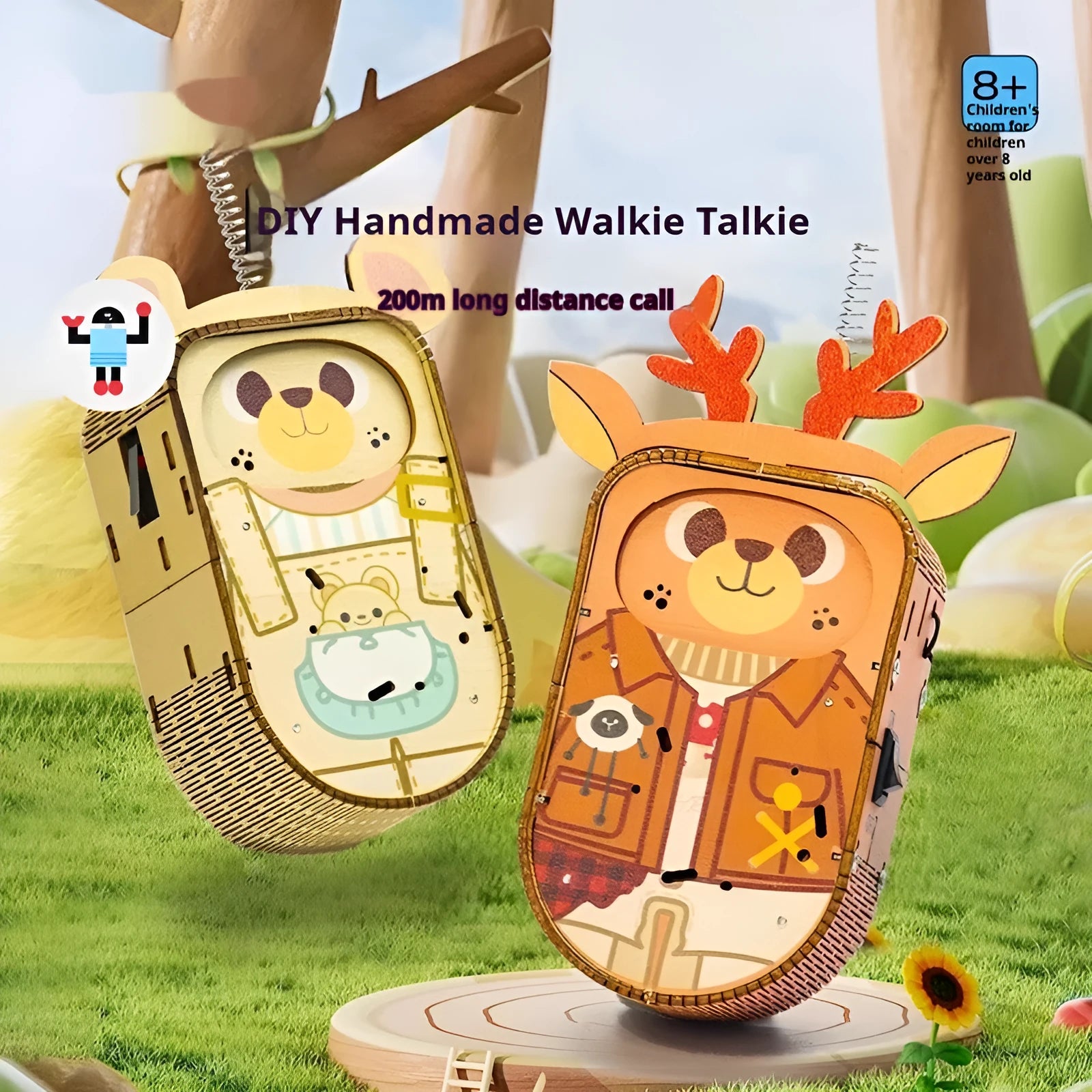 Handmade wooden scientific gift box with bear deer model toy for teenagers educational play