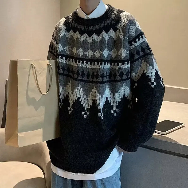 Handsome Inner Wear loose-fit base sweater coat in B131 Black, polyester fibre pullover for men