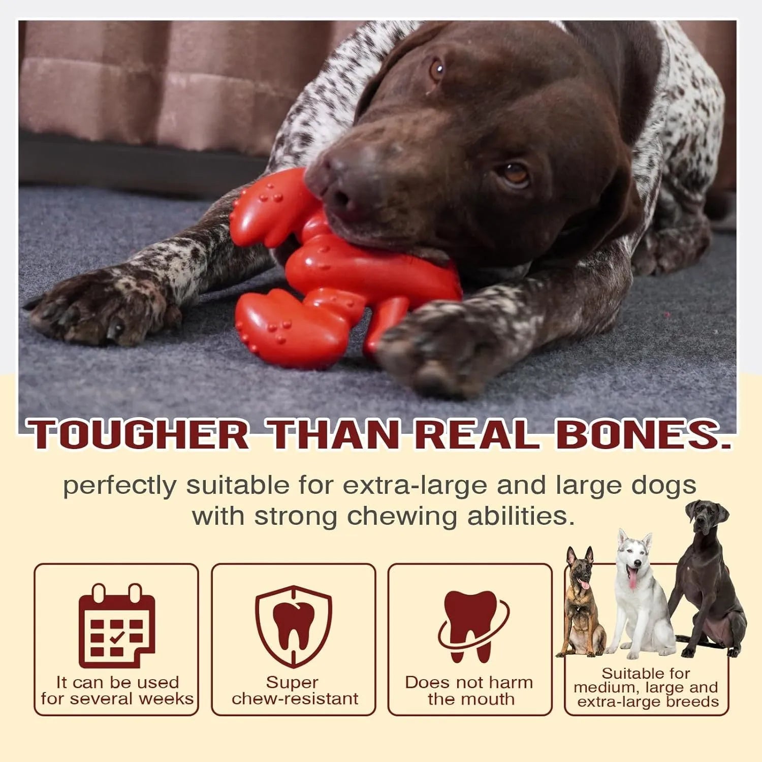 Red large nylon dog chew toy for aggressive chewers on a white background.
