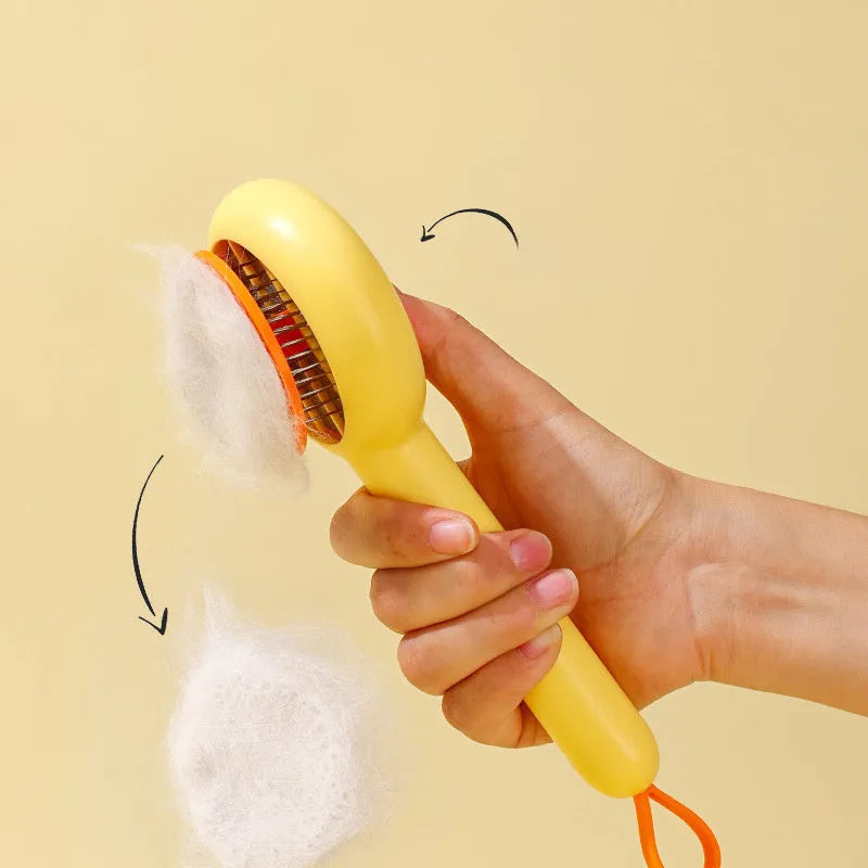 Small yellow duck comb for pet grooming with needle teeth and open section design