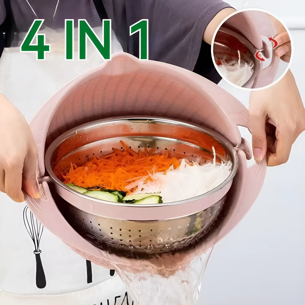 4-in-1 rotating colander set with removable double-layer basket and three stainless steel blades in Nordic beige