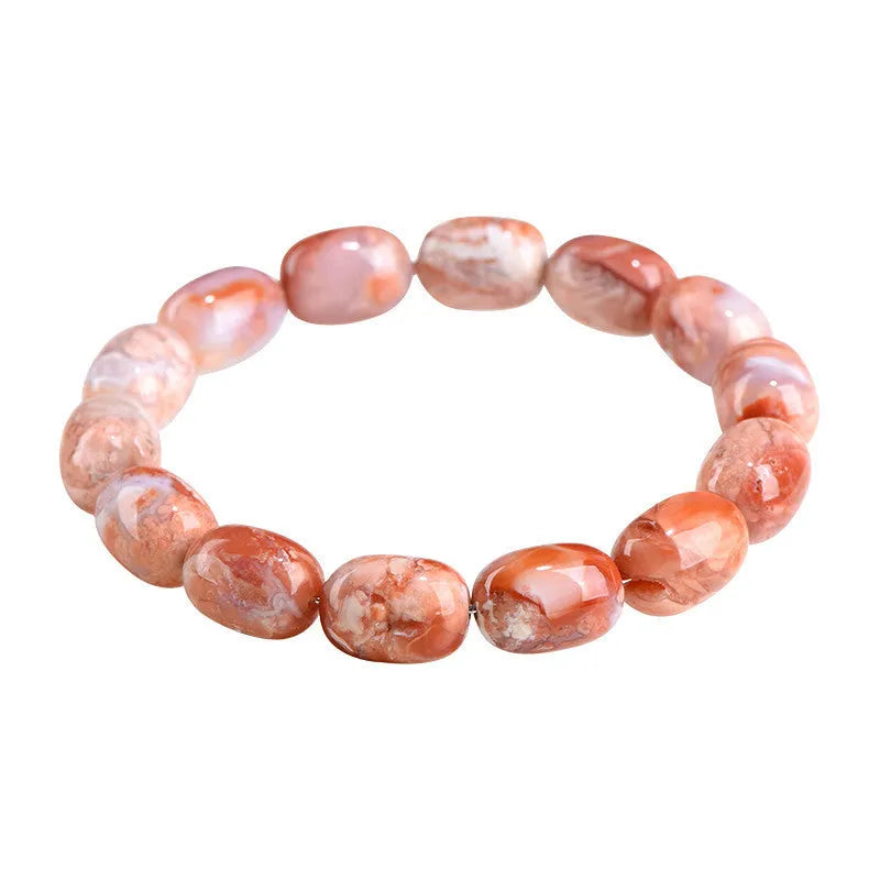 Natural cherry agate barrel bead bracelet with ruyi decorative elements