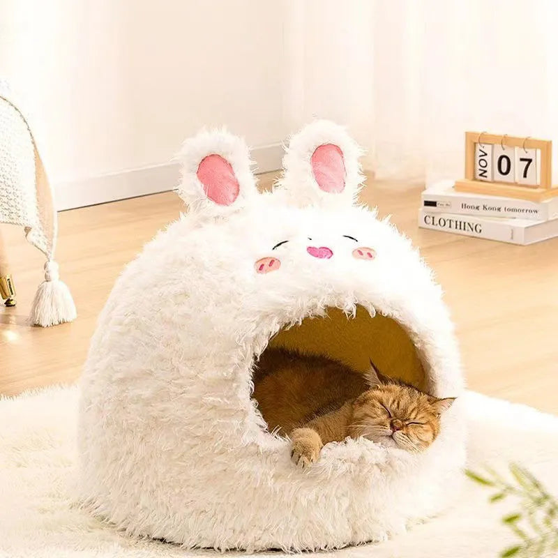 Semi-enclosed fabric cat litter kennel tent in a yurt style, shown in a bear design theme.