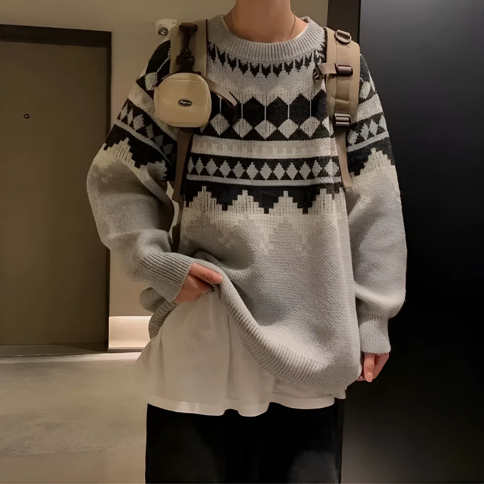 Handsome Inner Wear loose-fit base sweater coat in B131 Black, polyester fibre pullover for men