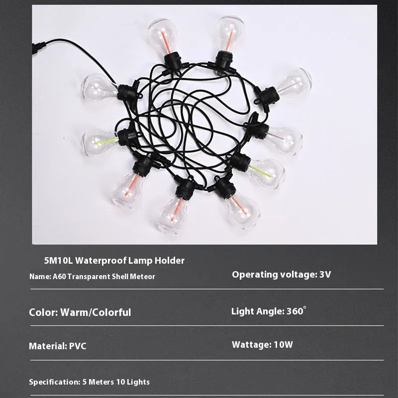 Outdoor waterproof string lights with 10 LED bulbs on a 5-metre cable for garden and event use