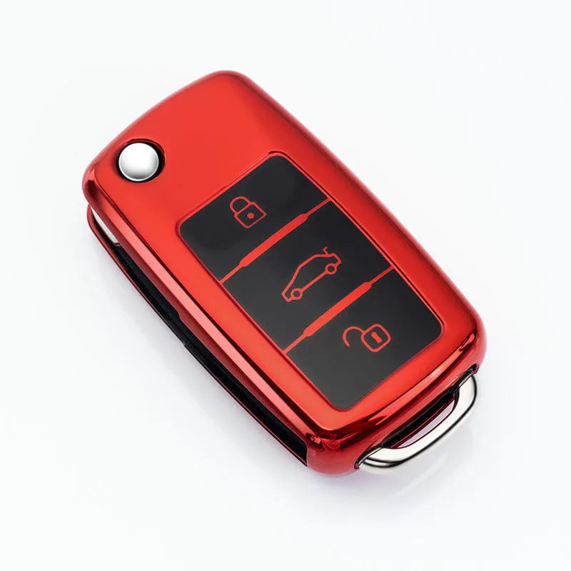 VW Model A car key case set with folding design for three keys in TPU material