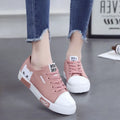 Pink canvas cat fish print lace-up sneakers for women with cotton upper and rubber sole