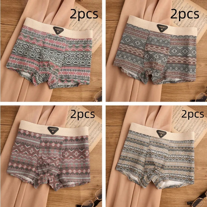 Men's breathable antibacterial cotton boxer shorts in brown check pattern with mid-rise waist
