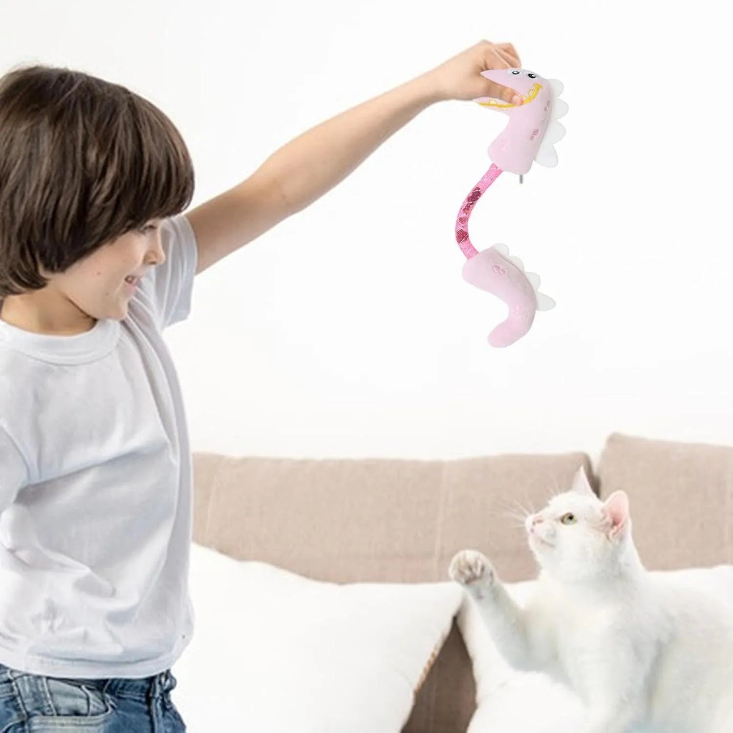 Four-piece interactive cat toy set with chew toys, catnip ropes, springs and kicker toys