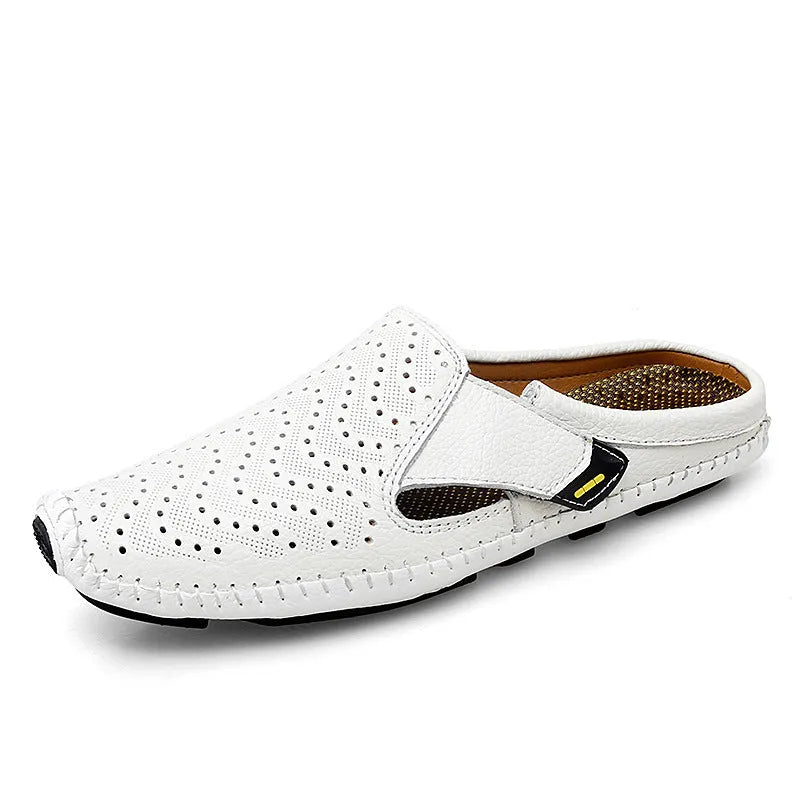 Muller low-top cowhide slip-on shoes with sewn rubber sole, round toe, solid colour, sizes 38-46