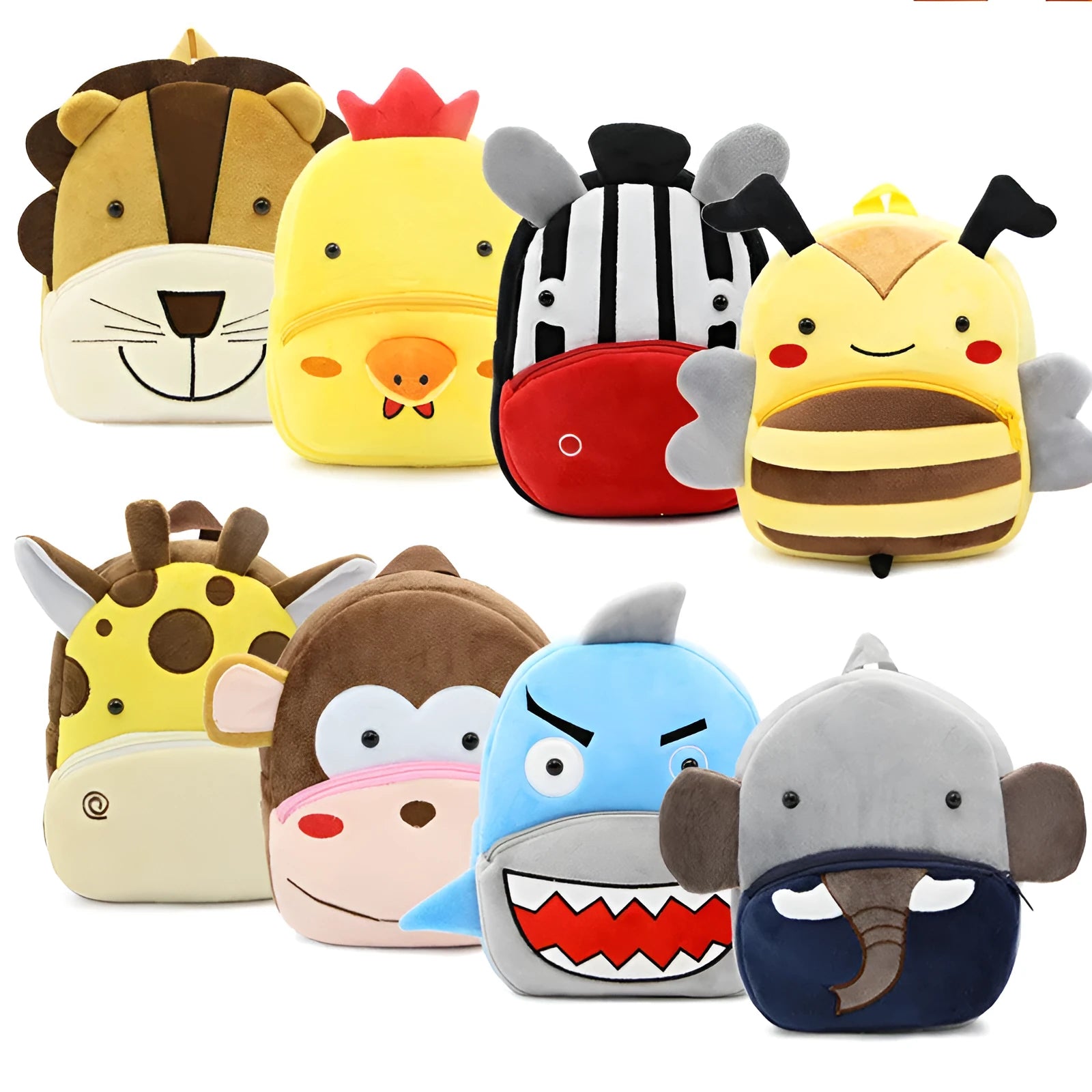 Small cloth animal backpack for children with cartoon design showing dimensions 26.5cm height by 24cm width