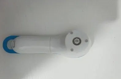 Electric facial cleanser in white and blue with mild brush surface, 14x6x21cm, for deep cleaning and gentle exfoliation