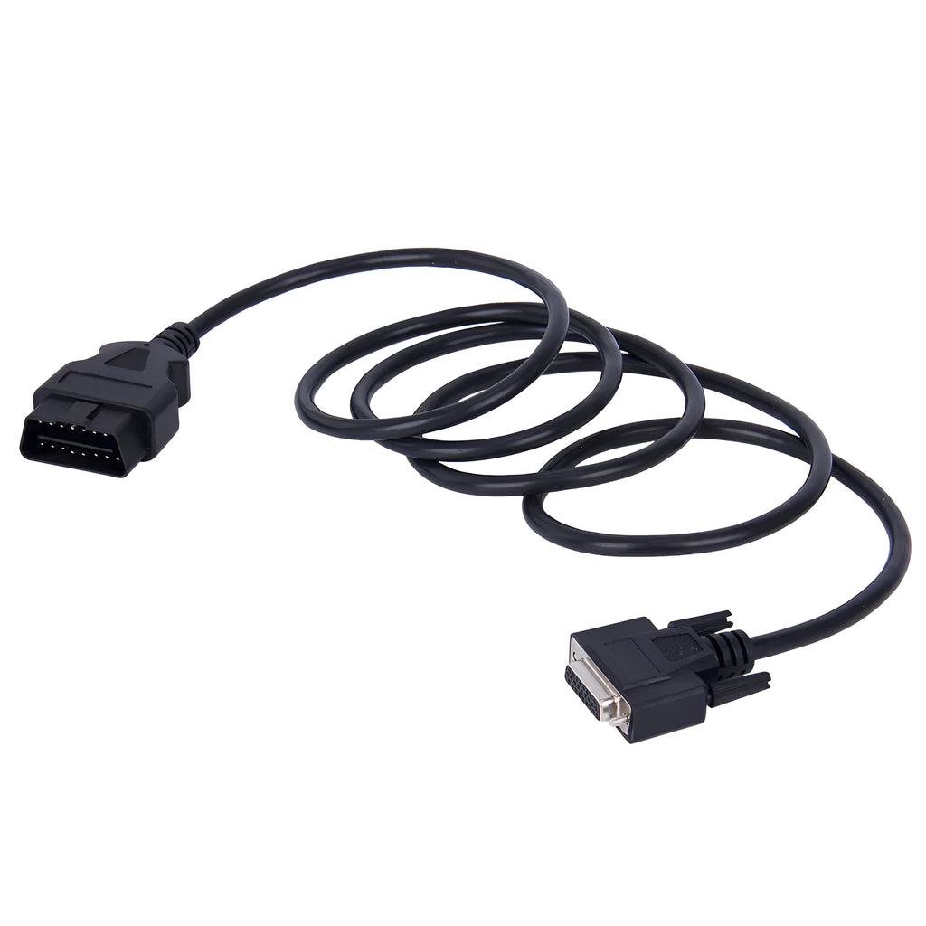 Black OBD2 male to DB26 female extension cable 180cm long with connectors visible