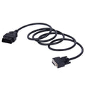 Black OBD2 male to DB26 female extension cable 180cm long with connectors visible