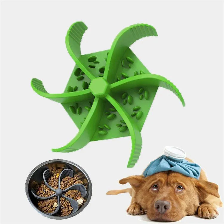 Blue silicone pet slow feeder bowl with suction cup and textured licking mat surface