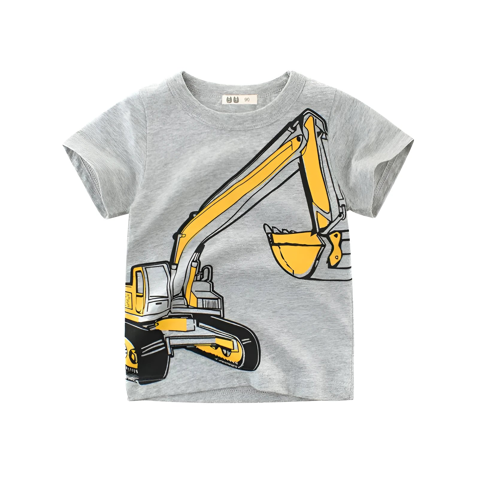 Boys short sleeve T-shirt in flower ash colour with cartoon pattern, round neck, 100% cotton