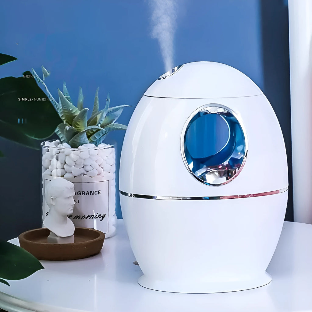White columnar household air disinfection humidifier with anion function and USB cable.