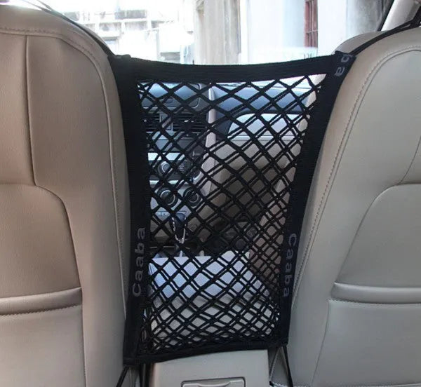 Black elastic nylon car pet fence with hooks for middle seat isolation