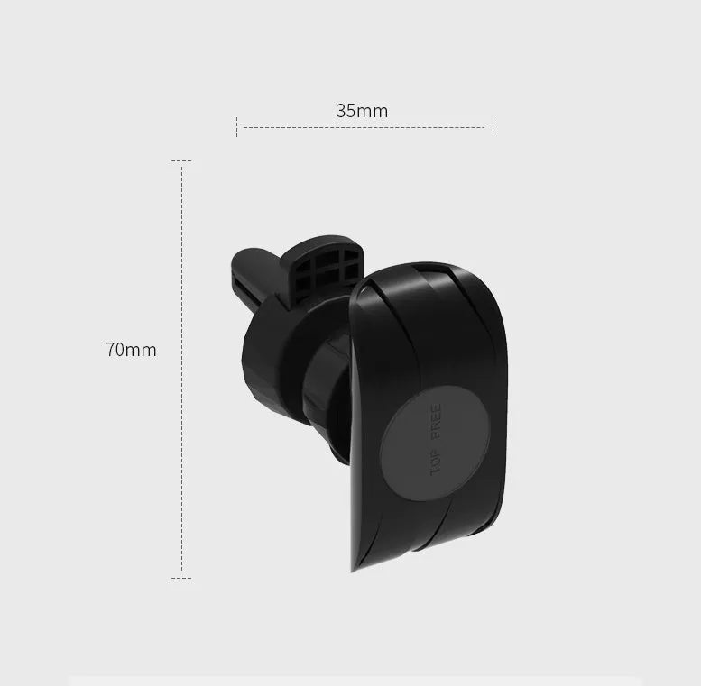 Matte black car phone holder clipped to vehicle air vent holding smartphone