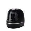 Electric pencil sharpener with three-speed dial and auto-stop, plastic body, black colour, compact size
