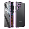 Metal magnetic phone case with peep-proof mirror for Samsung Galaxy S24 Ultra in multiple colour options.