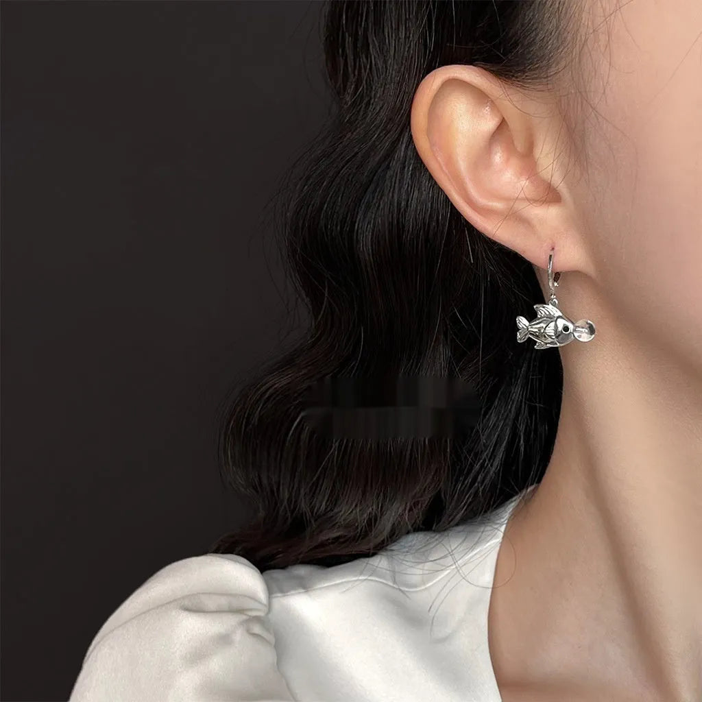Bubble fish design copper earrings with goldfish animal modelling and electroplated finish