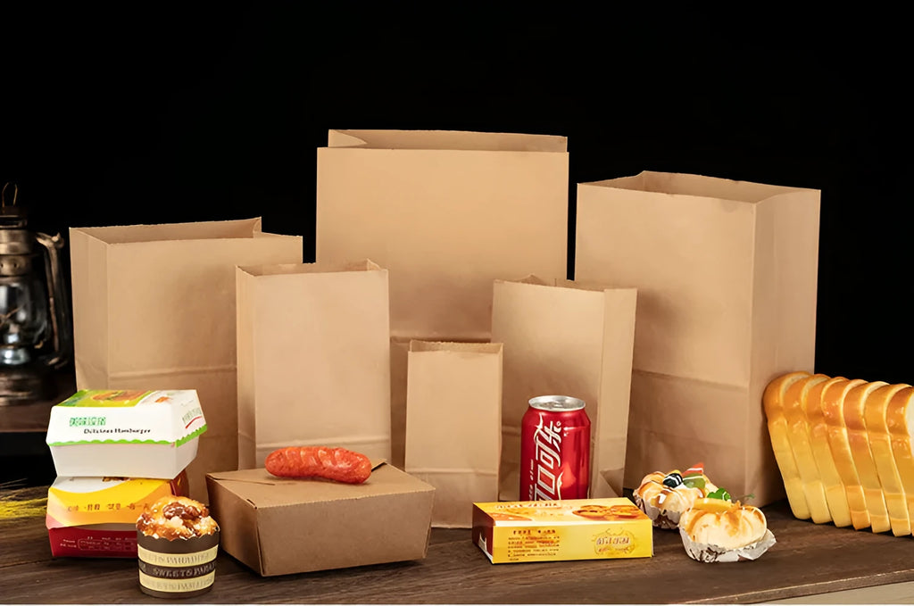 Yellow kraft paper tin foil bag with inner aluminium layer for snack food packaging.