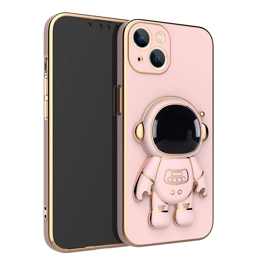 3D astronaut TPU phone case with electroplating bracket for iPhone 13 in grey