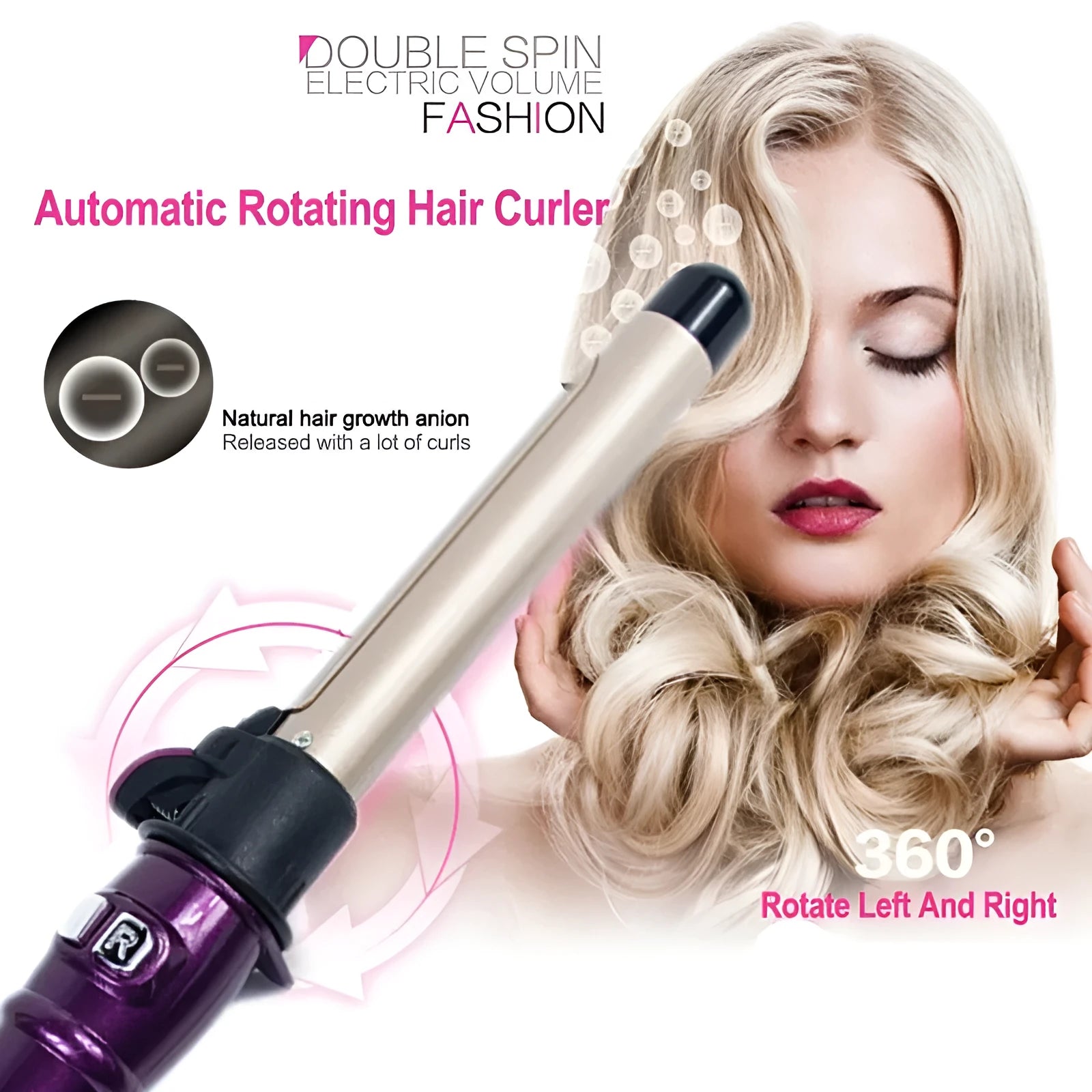 Automatic ceramic electric curling iron with LED temperature display, black finish, 25cm barrel