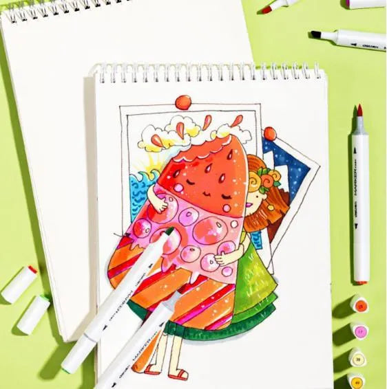 Quick-drying opaque double-head watercolour pens with elastic soft pen head, 150mm, in various colours