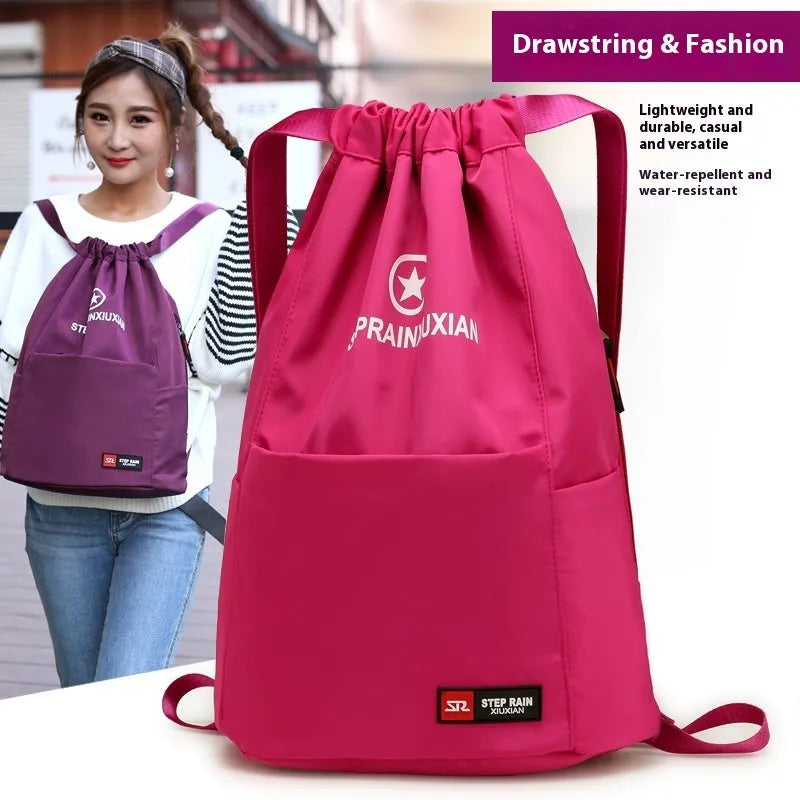Solid colour lightweight Oxford cloth drawstring backpack with double-shoulder straps