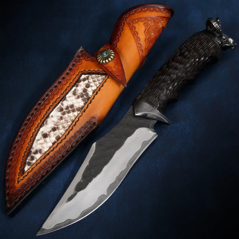 Black Goat high-hardness three-in-one steel straight knife 250mm with black finish