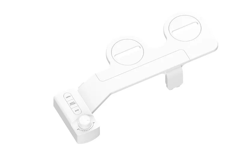 Pure white KB06 manual button wash toilet cleaning tool with ABS body, copper tee, and braided hose.