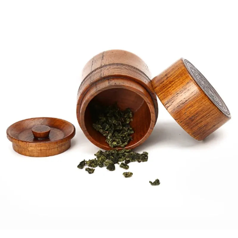 Chinese solid wood sealed tea container with hand-painted jujube wood finish
