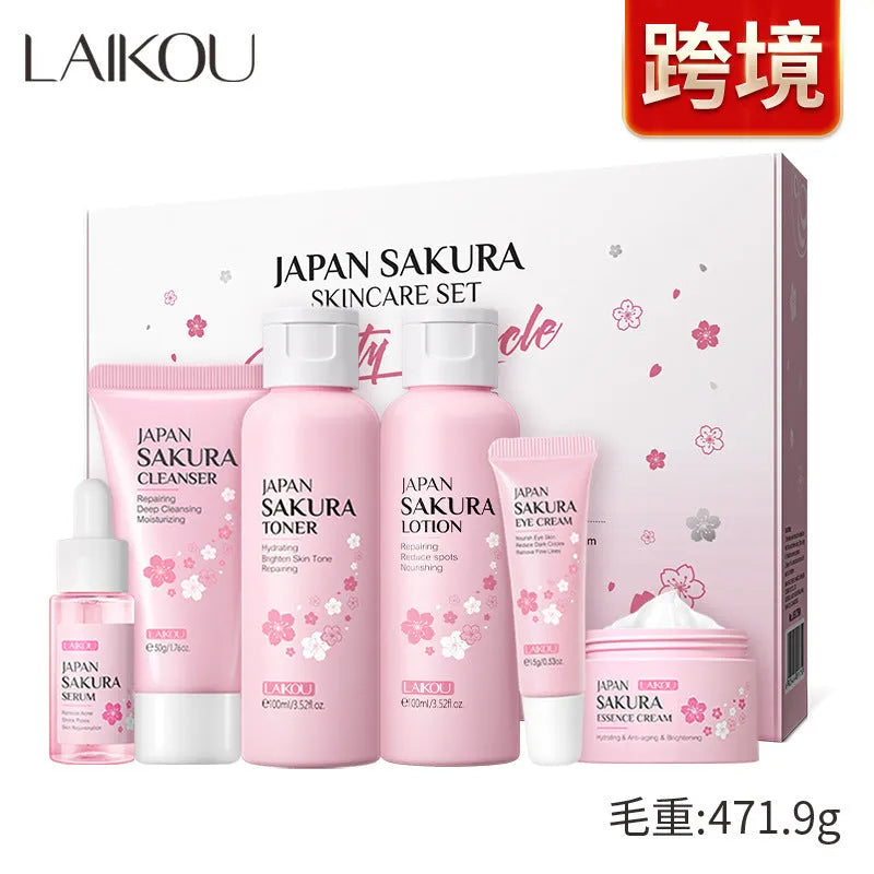 Cherry blossom skin care 6-piece set with cleansing and brightening products