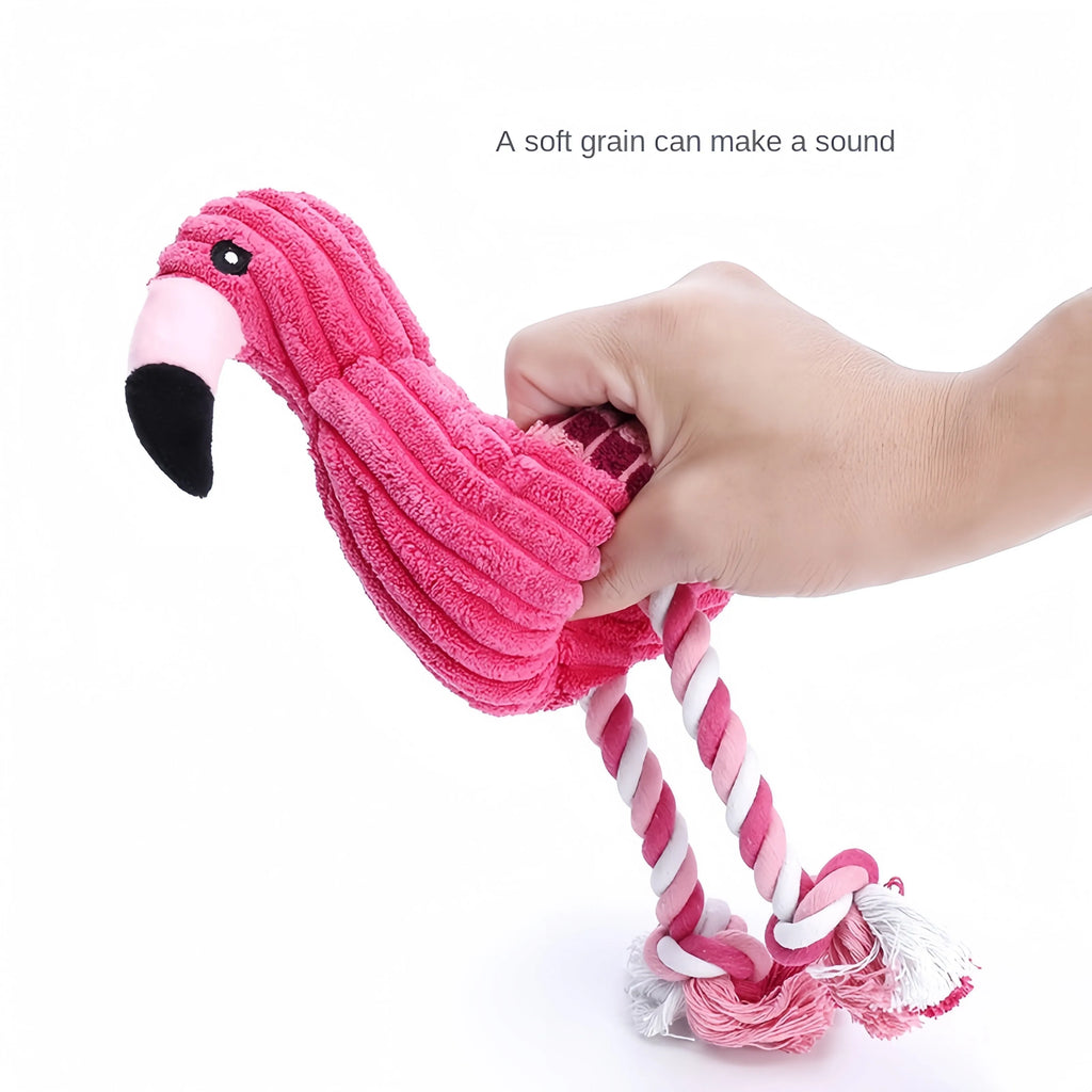 Pink animal-shaped corduroy dog toy with squeaker for small and large dogs