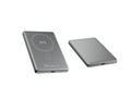 Wireless power bank with alloy shell in black, front view showing magnetic charging surface