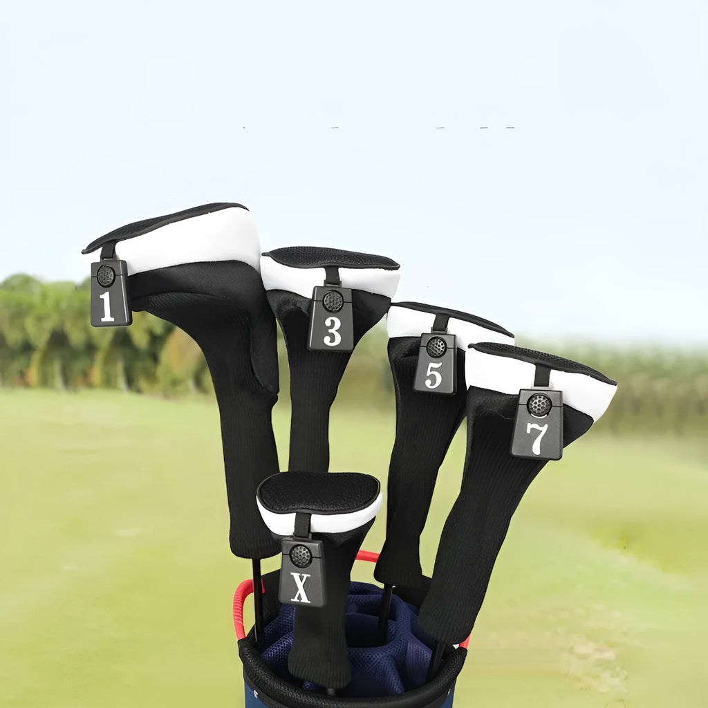Golf protective case cover set for golf clubs shown in orange as a golf accessory.