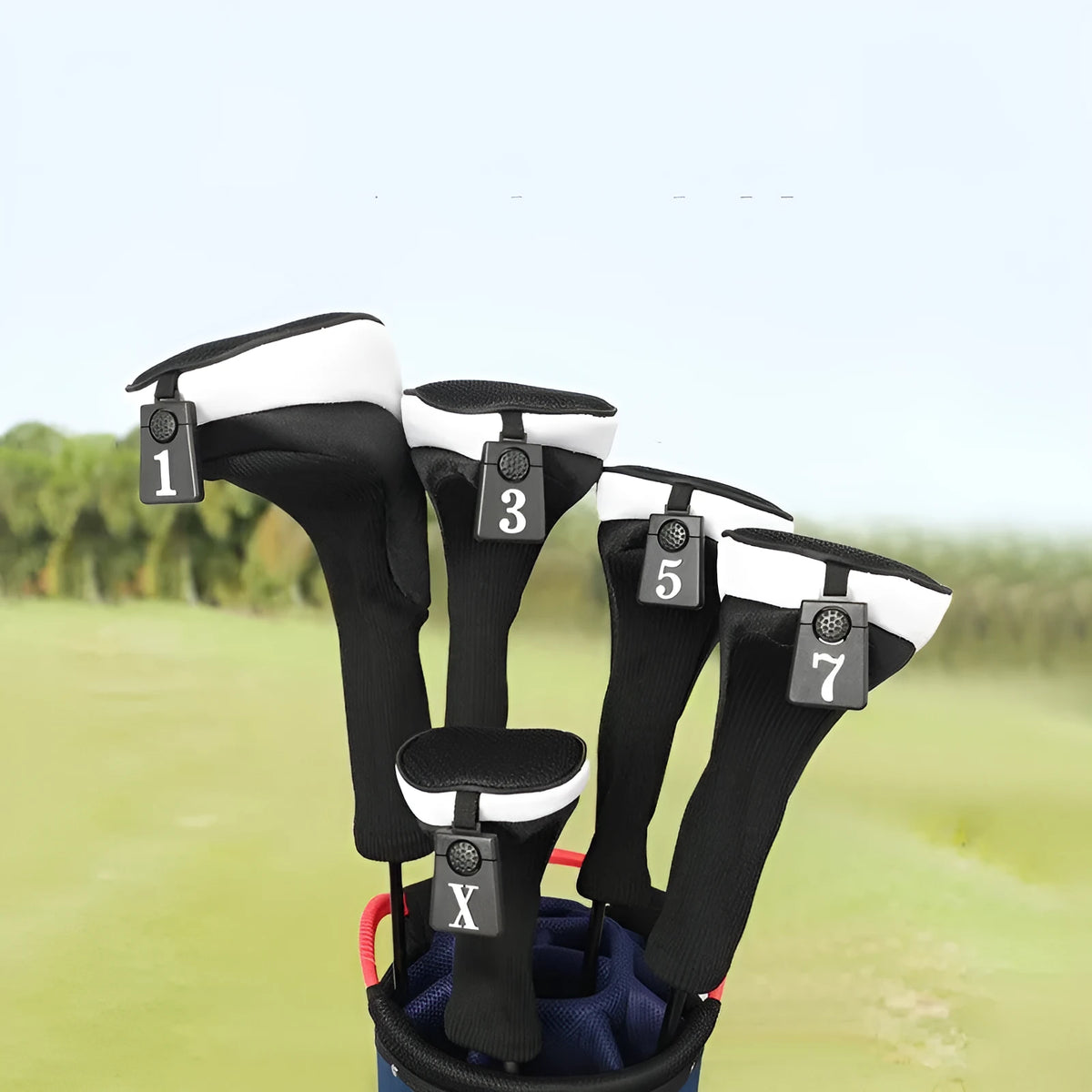Golf protective case cover set for golf clubs shown in orange as a golf accessory.